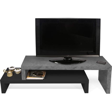 Meuble TV extensible, Effet Béton et Noir, 125/235x38x20/40 cm (1/5)