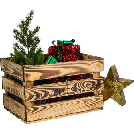 Adentskiste Bella geflammt Weinachtskiste Dekokiste Weinkiste Holzkiste Obstkiste (1/4)