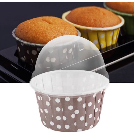 100 Mini-Cupcake-Förmchen, runde Papierförmchen für Kuchen und Muffins mit Deckel, Kaffee (1/5)