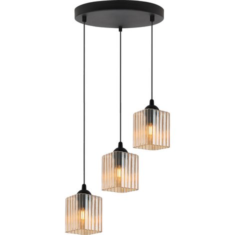 Suspension Riffle, noire, 3 lampes, forme cube miel, culot E27 OW (1/5)