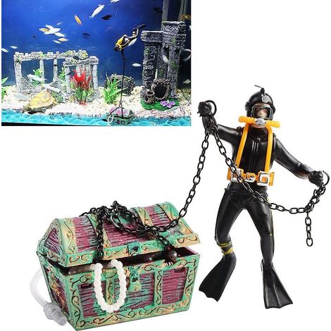 Figurine de plongeur chasseur de trésors noir pour aquarium, pour décoration sous-marine (1/5)