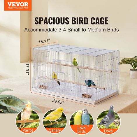 Cage Oiseau 760 x 460 x 455 mm, Petite Cage Oiseaux en Métal Robuste avec Perchoirs, Tasse d'Alimentation, pour Oiseaux en Voyage,… (1/5)