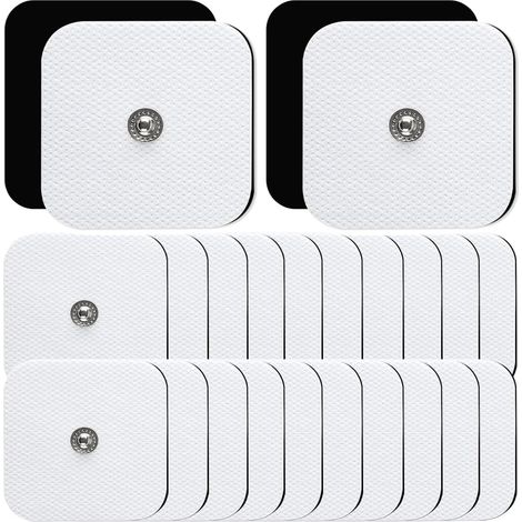Électrodes 12Pcs 5x5 cm Électrodes pour Tens Compatibles avec Électrostimulateur TENS et EMS avec Connecteur à Bouton 3,5 mm Réutilisables et Auto-adhésifs (12) (1/5)