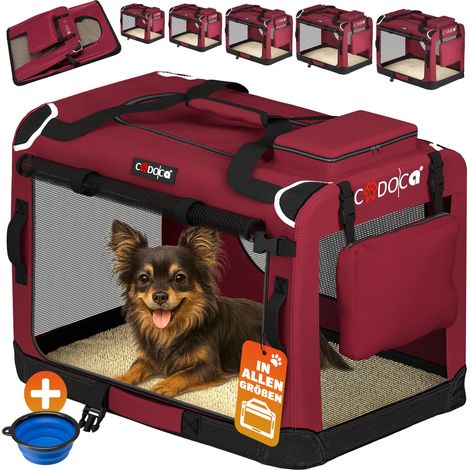 CADOCA Cage de transport pour animaux chien chat rongeur Respirant Pliable Sac de transport Matelas douillet Sac Panier S- Rouge fonçé