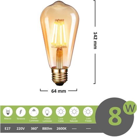 UNIVERSO LAMPADINA LED E27 8W BULB ST64 FILAMENTO AMBRATA BIANCO CALDO 2500K (1/5)