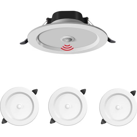 Lot de 3 Spot encastrable 3,5" 9W blanc froid Détection mouvement + capteur lumineux, ouverture de plafond de 9 à 11 cm (1/5)