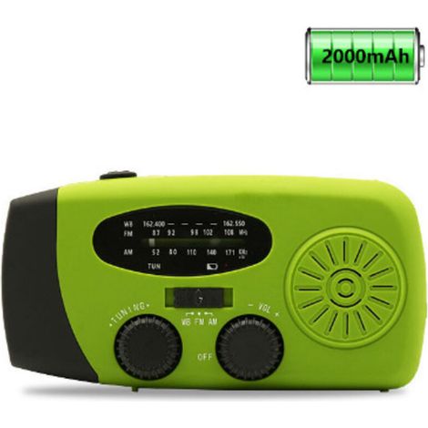 Radio d’urgence solaire et manivelle – Récepteur AM/FM/WB avec lampe torche LED intégrée, batterie externe 2000 mAh, kit anti-sismique pour survie en cas de coupure électrique (1/5)