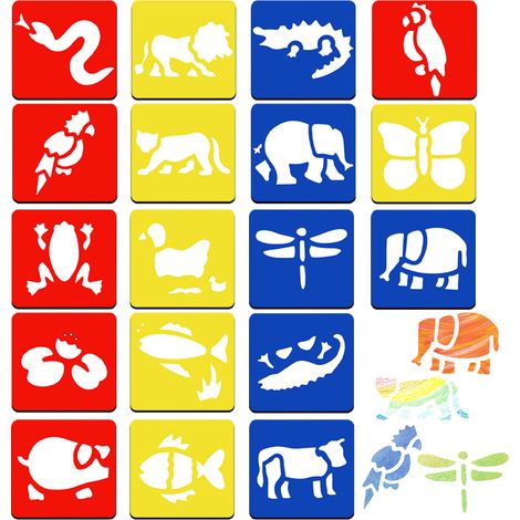 Pochoir Enfant - Pochoir Animal Réutilisable En PP - 14 x 15 cm - Pour Toile Papier Mur Bois - Lot De 18 Pièces (1/5)