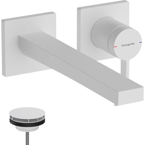 Mitigeur lavabo encastré avec garniture de vidage, Robinet de salle de bain avec longueur sous bec 22,5 cm, économie d'eau, Blanc mat, 73051700 (1/5)