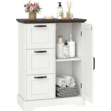 Floor Cabinet with Barn Door and 3 Storage Drawers-White (1/5)