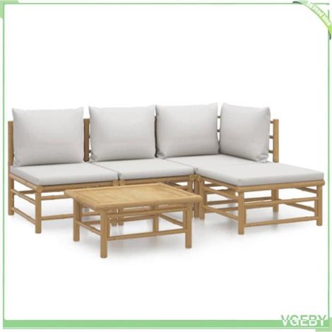 Salon de jardin - FAFEICY - 3155081 - Bambou - 5 pièces modulable - Coussins gris clair (1/5)