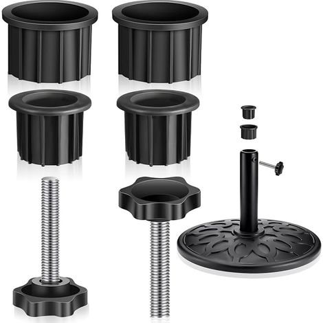 Lot de 6 cache-trous et boutons filetés M8 noirs pour socle de parasol. Pièces de rechange plastiques pratiques pour terrasse et jardin extérieur. (1/5)