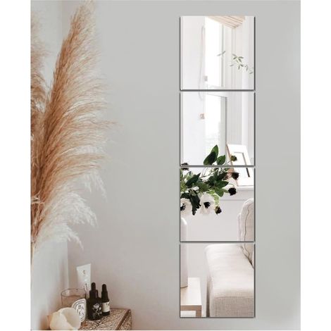 4 Pièces Miroir Adhésif Verre Poli 30x30cm Décoration Murale Salon Chambre