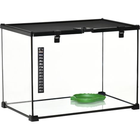 Terrario para reptiles de 50 x 30 x 35 cm, caja de alimentación de vidrio para la cría de reptiles, estructura metálica en el lugar. (1/5)