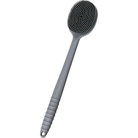 Gant De Bain En Silicone - Brosse Pour Le Dos Et Le Visage - Poignée Antidérapante De Longueur Moyenne - Sans BPA - Gris (1/5)