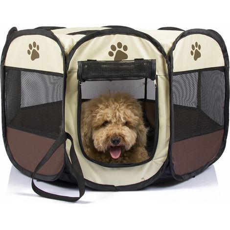 Parc pour chien pliable octogonal 90x90x60cm – Tissu Oxford respirant – Pour chiens, chats et lapins – Intérieur et extérieur – Montage rapide – Fuienko