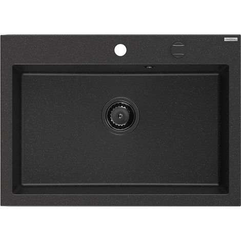Mexen Elix lavello in granito a 1 vasca 700 x 500 mm, nero/argento metallizzato, sifone nero - 6526701005-73-B (1/5)