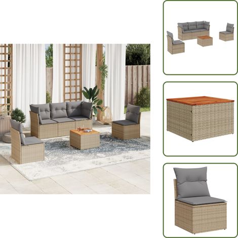 The Living Store 6-tlg. Garten-Sofagarnitur mit Kissen Beige Poly Rattan - Gartenmöbel Set - PE-Rattan Möbel - Outdoor Sofa - Lounge Set - Esstisch