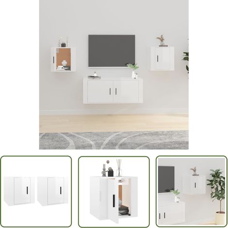 The Living Store TV-Wandschränke 2 Stk. Hochglanz-Weiß 40x34,5x40 cm - TV Schrank - Wandregal - Wohnwand - Fernsehschrank - Holzwerkstoff Möbel (1/5)