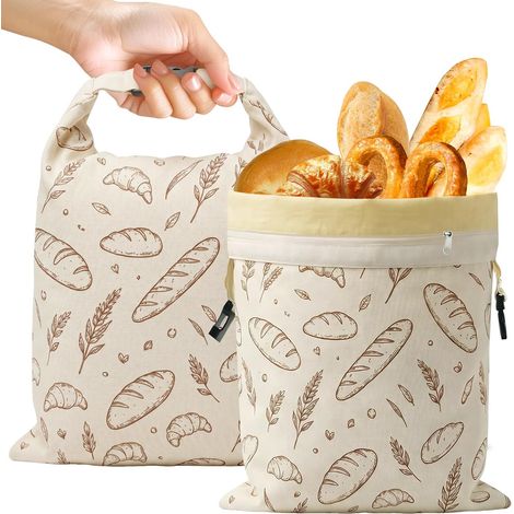 Sac à Pain en Cire d’Abeille Réutilisables, Lot de 2 Sac Cire Abeille Pain Naturelle 43 cm × 33 cm avec Fermeture Éclair et Sangles pour Les Pâtisseries Maison (1/5)