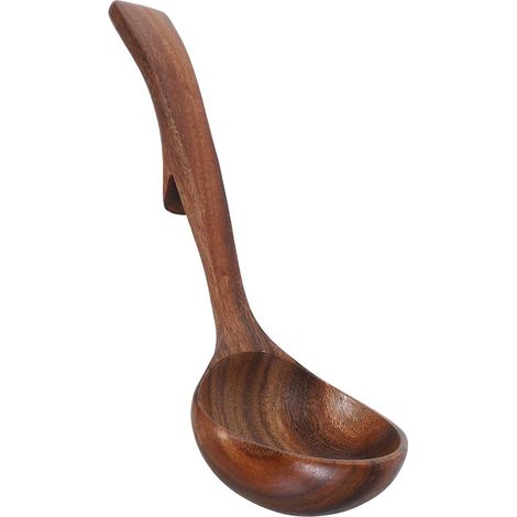Louche soupe bois acacia naturel 24×7 cm, manche incurvé 24 cm, antiadhésive pour cuisine quotidienne