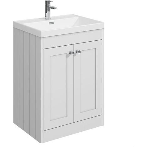 Balterley Butterton 600mm Floor Standing 2 Door Unit with Thin Edge Basin 1 Tap Hole - Satin White