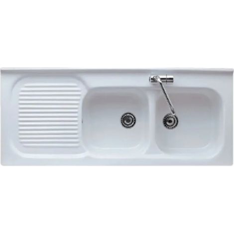 Lavello Cucina In Ceramica 120x50 Cm Con Vasche A Destra E Gocciolatoio A Sinistra