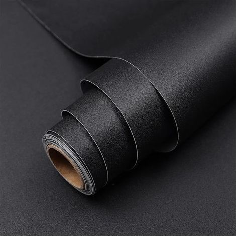 Film Adhésif Noir Imperméable pour Meubles, Revêtement Décoratif Moderne Auto-adhésif pour Murs, Portes, Armoires et Bureau, 50 x 5 (1/5)