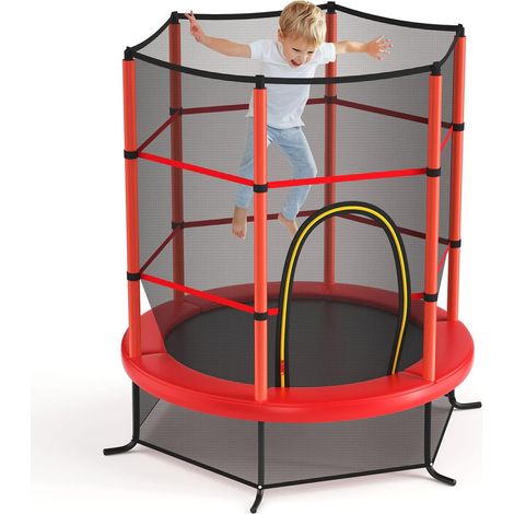 GOPLUS Trampoline Enfant Ø165cm, Cadre en Acier, Trampoline Extérieur et Intérieur avec Filet de Sécurité, Capacité de charge Statique de 135 kg/Dynamique de 45 kg, Multicolore (1/5)
