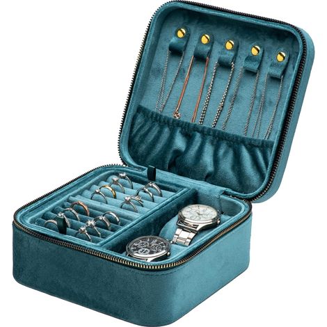 Organizador de joyas de terciopelo, ideal para anillos, pendientes, collares caja de presentación cuadrada para relojes. (1/5)