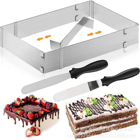 Cadre Patisserie Rectangulaire Réglable, Moule Rectangulaire Patisserie Accessoire, Moule à Gâteau Carré en Acier Inox avec Séparateur pour Cuisson Gâteau Tartes Décoration