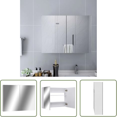 The Living Store Armoire à miroir de salle de bain blanc 80x15x60 cm MDF - Meuble De Salle De Bain - Armoire Miroir - Meuble Lavabo - Rangement Salle De Bain - Armoire Blanche (1/5)