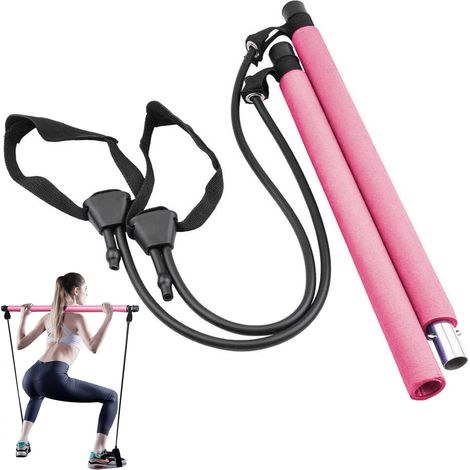 Barre De Pilates - Tube Acier 45/50 Cm + Corde En Latex 80 Cm - Pour Entraînement Corps Entier À Domicile - 1 Pièce (1/5)