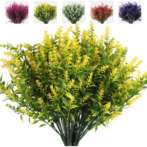 Artificial Flowers Plastic Fake Outdoor Plants Faux Lavender Flower 8Pcs Spring Greenery Plants UV Resistant Decorative Artificial Faux Flower Indoor Outside Hanging Planter Home Garden Decor (1/4)