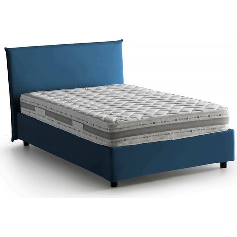 Talamo Italia Letto piazza e mezza Asmara, Letto contenitore con rivestimento in tessuto, 100% Made in Italy, Apertura frontale, con materasso Cm 120x190 incluso, Blu, con imballo rinforzato