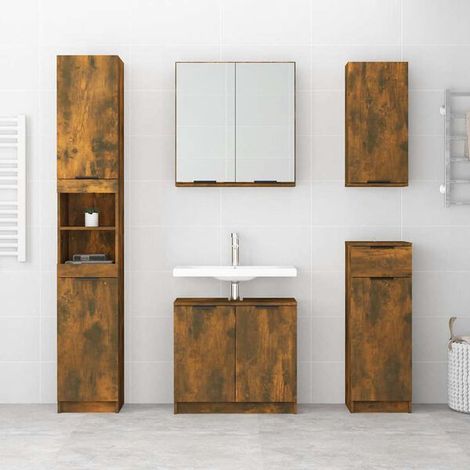 Armoire de Toilette avec Miroir, Chêne Fumé, 64x20x67 cm, Rangement Mural Salle de Bain (1/5)