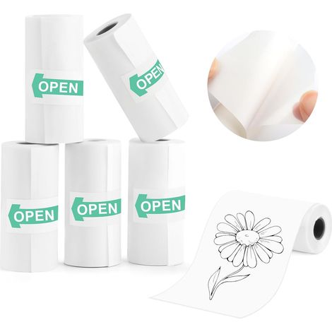 5 Rouleaux Papier Thermique Autocollant Imprimable pour Mini Imprimante (1/5)