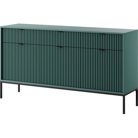 Cassettiera: 3 cassetti, 3 ante, labrador, Nero, 154 x 83 x 39 cm, maniglie nere (1/5)