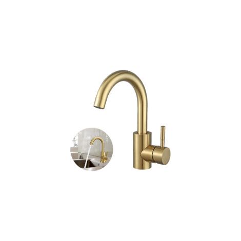 Robinet Salle Bain, Robinet Lavabo Pivotant à 360°, Mitigeur Lavabo à Bec Haut, Robinet pour Salle de Bain ou Petite Cuisine, Doré Brossé (1/5)