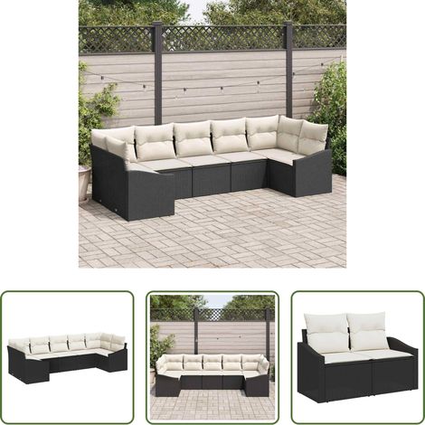vidaXL Poly Rattan - Sofa Set mit Kissen 7 pcs Schwarz Poly Rattan (1/5)
