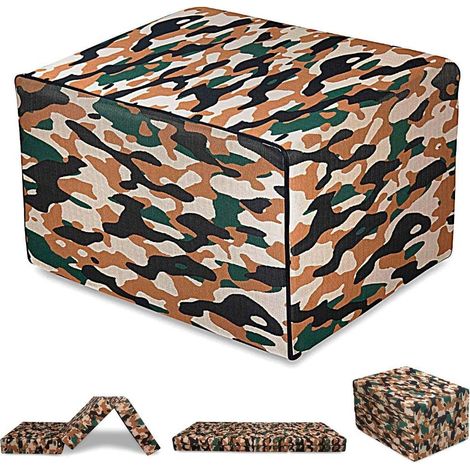 EVERGREENWEB - Pouf Letto con Rivestimento Sfoderabile trasformabile in Confortevole Materasso Singolo 80x190 WATERFOAM alto 15 cm, Pieghevole 3 Pezzi, MULTIUSO Puff Futon Salvaspazio per OSPITI, colore MIMETICO (1/5)