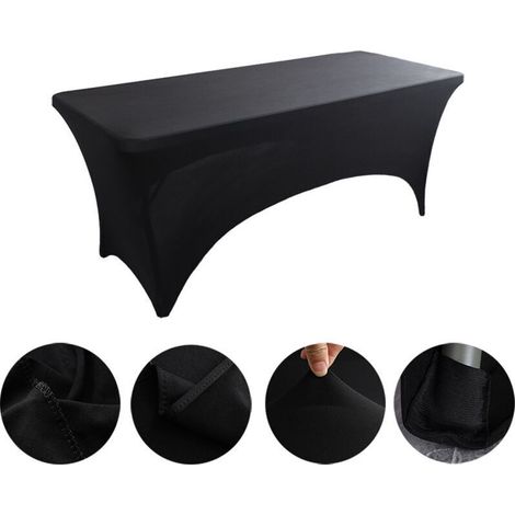 Nappe de Table Extensible [6 Pieds, 183 cm] Couverture de Table en Polyester et Spandex - Lavable en Machine et Infroissable (Lot de 1, Noir)
