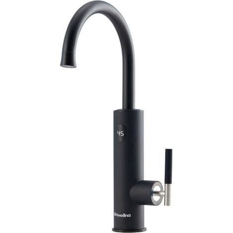 Elektrischer Wasserhahn mit Durchlauferhitzer, LED-Temperaturanzeige, Küchenarmatur, 360° schwenkbare Küchenarmatur, schwarzer Spültischhahn, 3200-W-Edelstahl-Mischbatterie