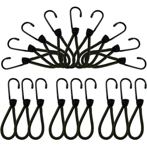 Crochets élastiques pour bâche imperméable – Lot de 25 fixations en caoutchouc noir à tension réglable, idéaux pour piscines, abris et bâches extérieures