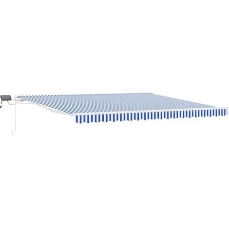 Store banne rétractable, bleu et blanc, 500 x 300 cm (1/5)