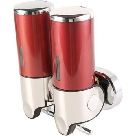 (Rosso) 2 dispenser di sapone da parete da 500 ml, dispenser di sapone liquido a doppia erogazione per gel doccia e shampoo, per cucina, bagno, hotel