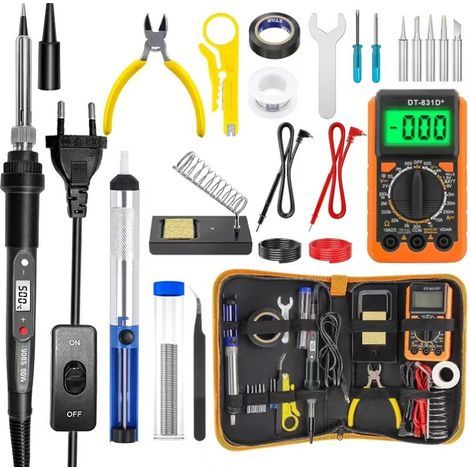 80-W-Lötkolben-Set mit LCD-Schalter, schwarzem Digitaldisplay, 21-teiliges Set