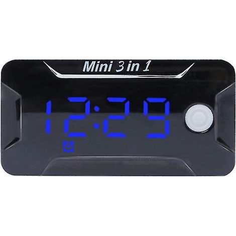Horloge numérique étanche avec thermomètre et voltmètre pour moto - Couleur bleue