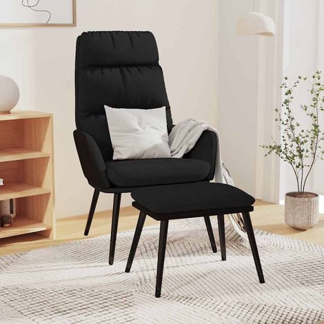 vidaXL Chaise de relaxation avec tabouret Noir Tissu et similicuir (1/5)