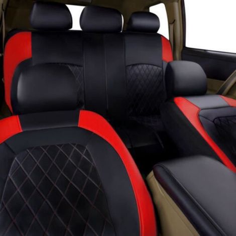 Ensemble 9 Housses de siège Cuir PU Universelles Rouge pour voiture avant et arrière (1/4)